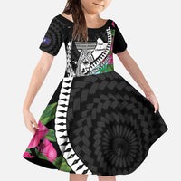 Biba Guam Liberation Day Family Matching Long Sleeve Bodycon Dress and Hawaiian Shirt Tano y Chamoru Latte Stone Black LT14 Daughter's Dress Black - Polynesian Pride
