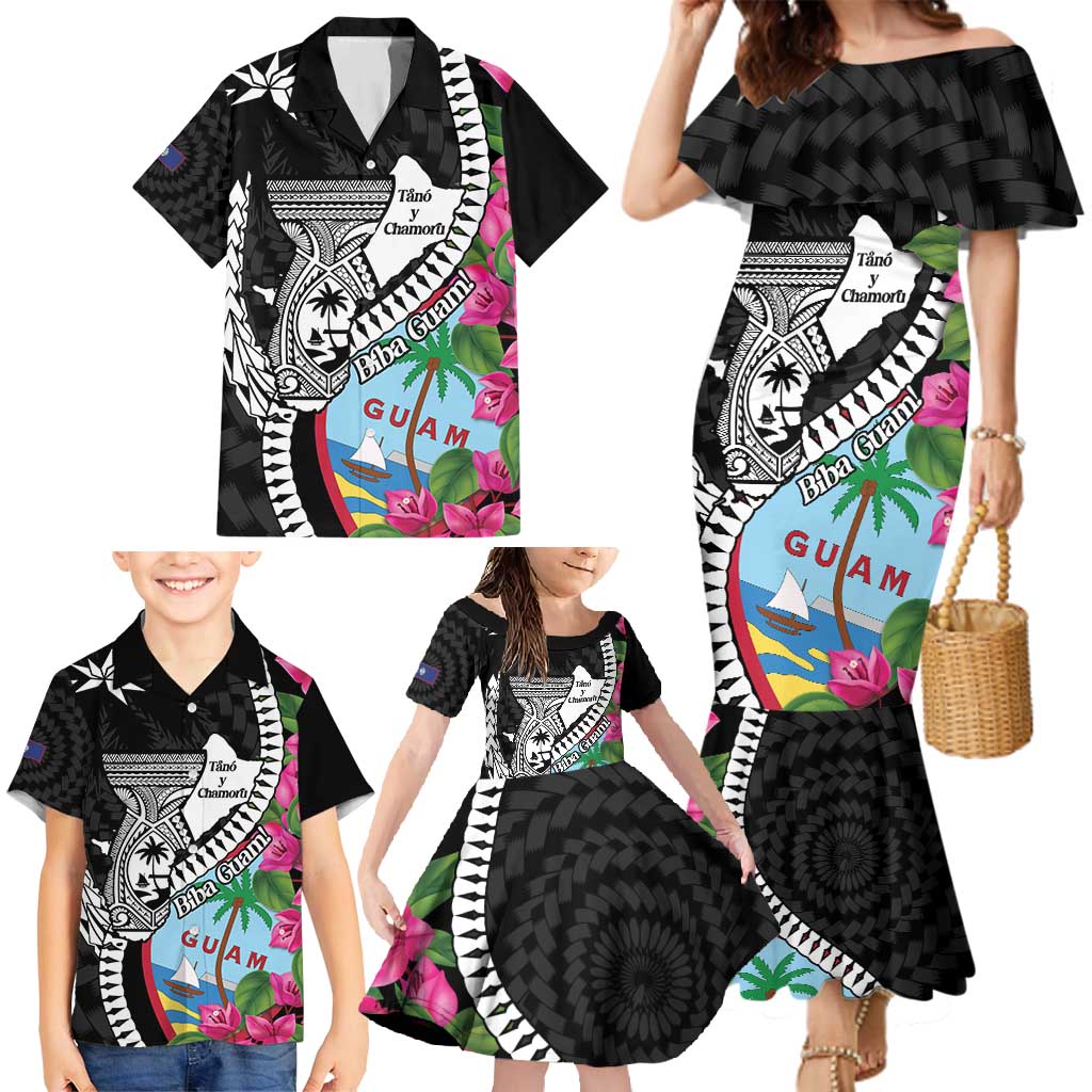 Biba Guam Liberation Day Family Matching Mermaid Dress and Hawaiian Shirt Tano y Chamoru Latte Stone Black LT14 - Polynesian Pride