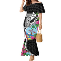 Biba Guam Liberation Day Family Matching Mermaid Dress and Hawaiian Shirt Tano y Chamoru Latte Stone Black LT14 Mom's Dress Black - Polynesian Pride