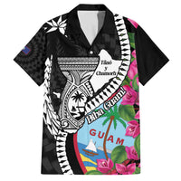 Biba Guam Liberation Day Family Matching Off The Shoulder Long Sleeve Dress and Hawaiian Shirt Tano y Chamoru Latte Stone Black LT14 Dad's Shirt - Short Sleeve Black - Polynesian Pride