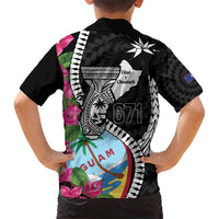 Biba Guam Liberation Day Family Matching Short Sleeve Bodycon Dress and Hawaiian Shirt Tano y Chamoru Latte Stone Black LT14 - Polynesian Pride