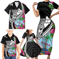 Biba Guam Liberation Day Family Matching Short Sleeve Bodycon Dress and Hawaiian Shirt Tano y Chamoru Latte Stone Black LT14 - Polynesian Pride