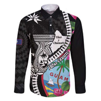 Biba Guam Liberation Day Family Matching Short Sleeve Bodycon Dress and Hawaiian Shirt Tano y Chamoru Latte Stone Black LT14 Dad's Shirt - Long Sleeve Black - Polynesian Pride