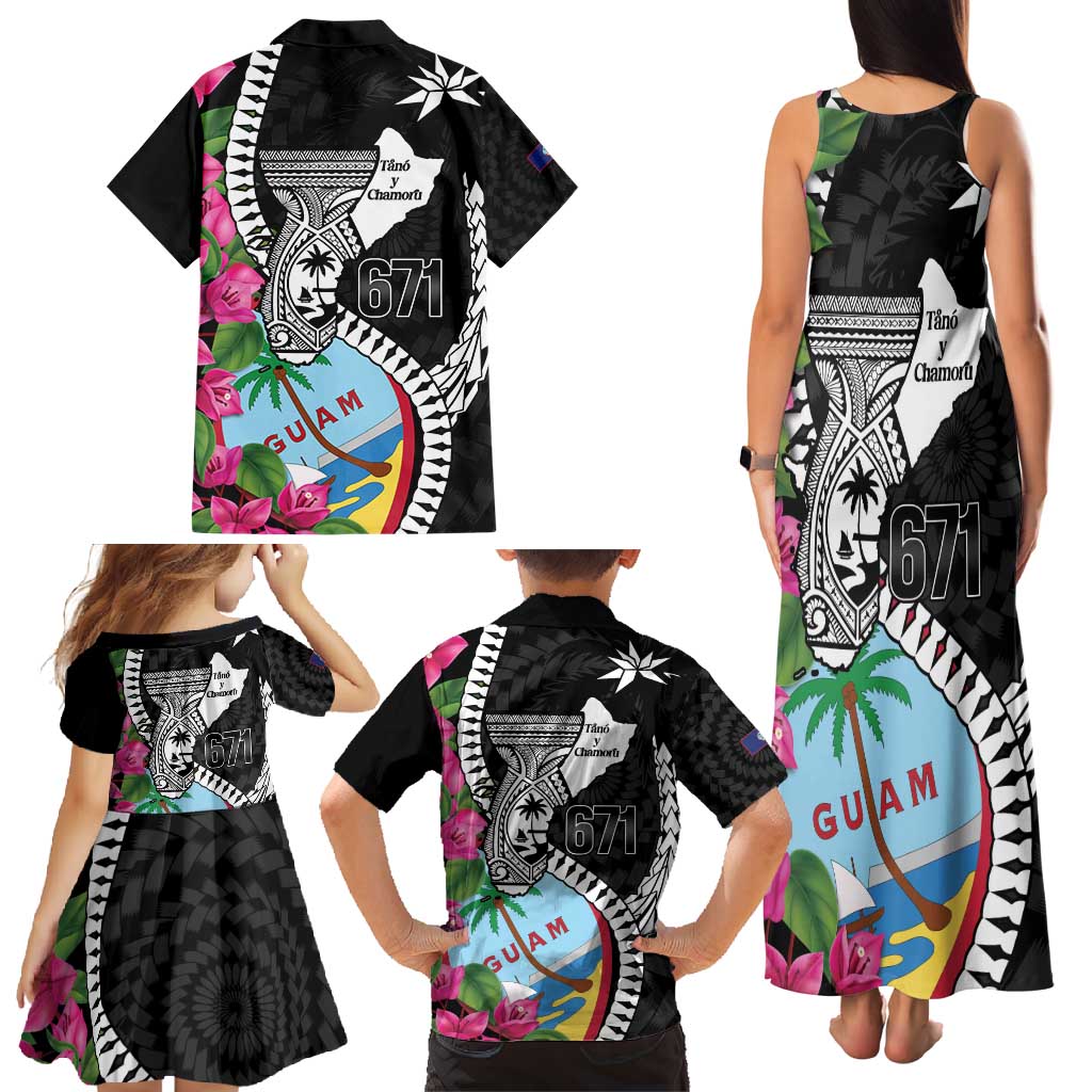 Biba Guam Liberation Day Family Matching Tank Maxi Dress and Hawaiian Shirt Tano y Chamoru Latte Stone Black