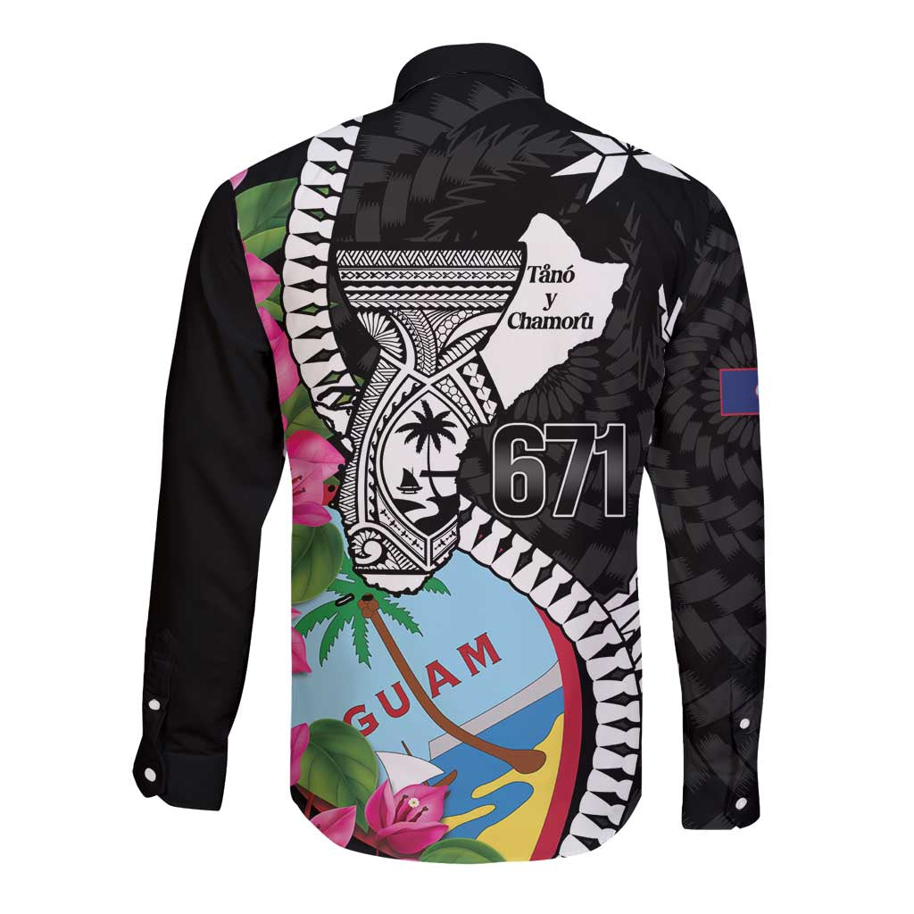 Biba Guam Liberation Day Long Sleeve Button Shirt Tano y Chamoru Latte Stone Black