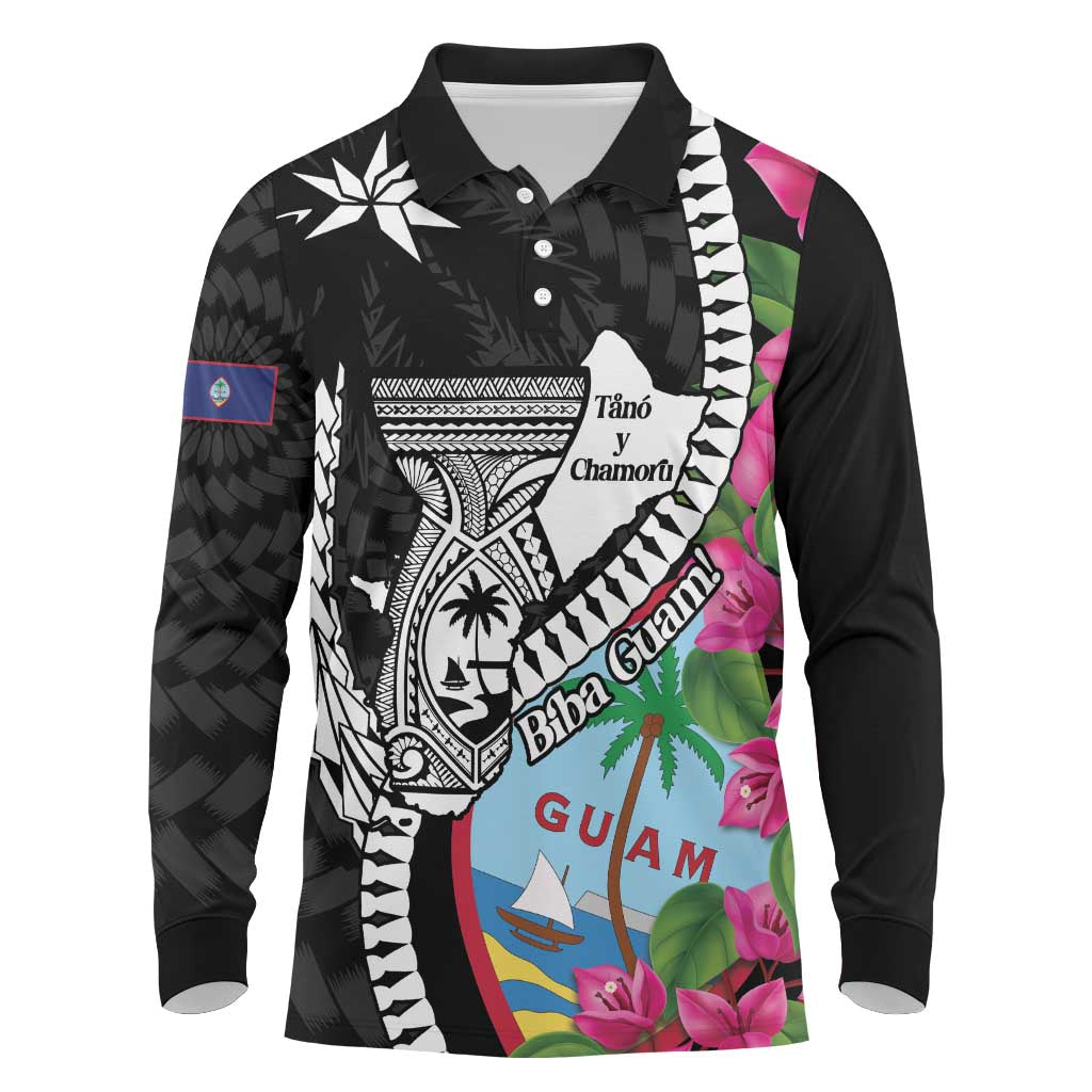 Biba Guam Liberation Day Long Sleeve Polo Shirt Tano y Chamoru Latte Stone Black