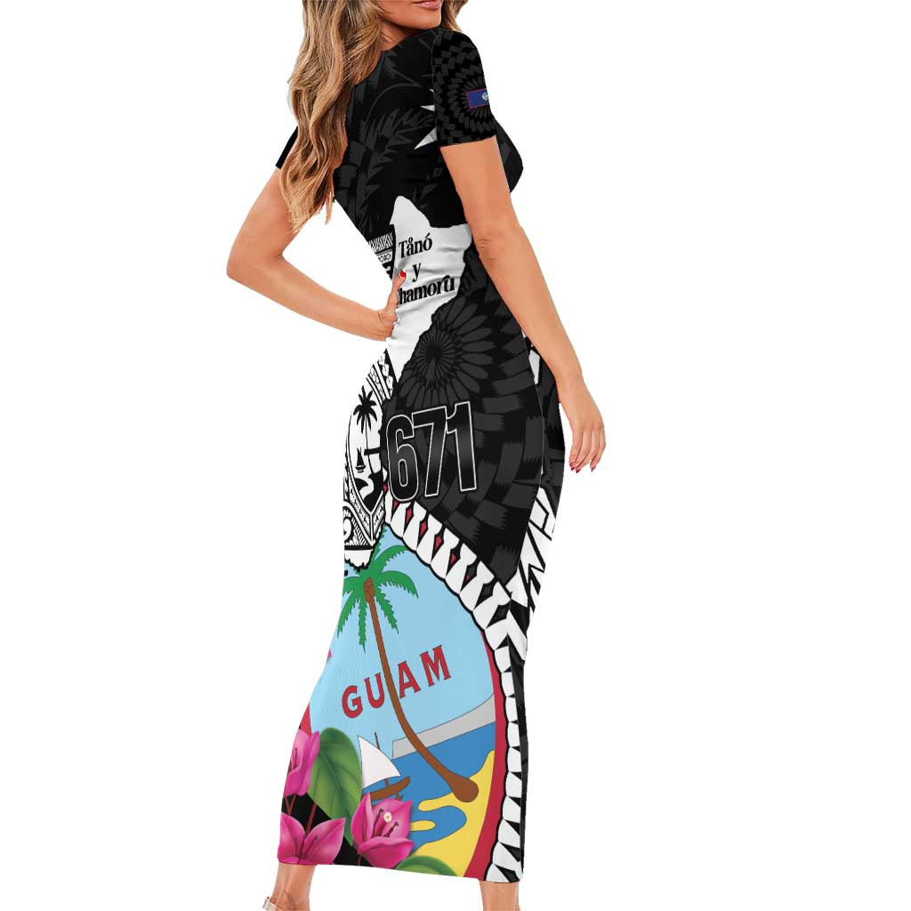 Biba Guam Liberation Day Short Sleeve Bodycon Dress Tano y Chamoru Latte Stone Black
