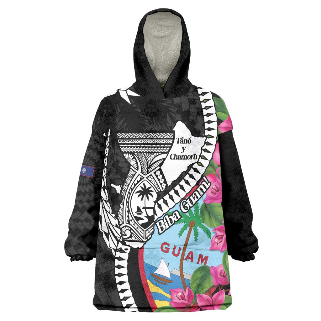 Biba Guam Liberation Day Wearable Blanket Hoodie Tano y Chamoru Latte Stone Black