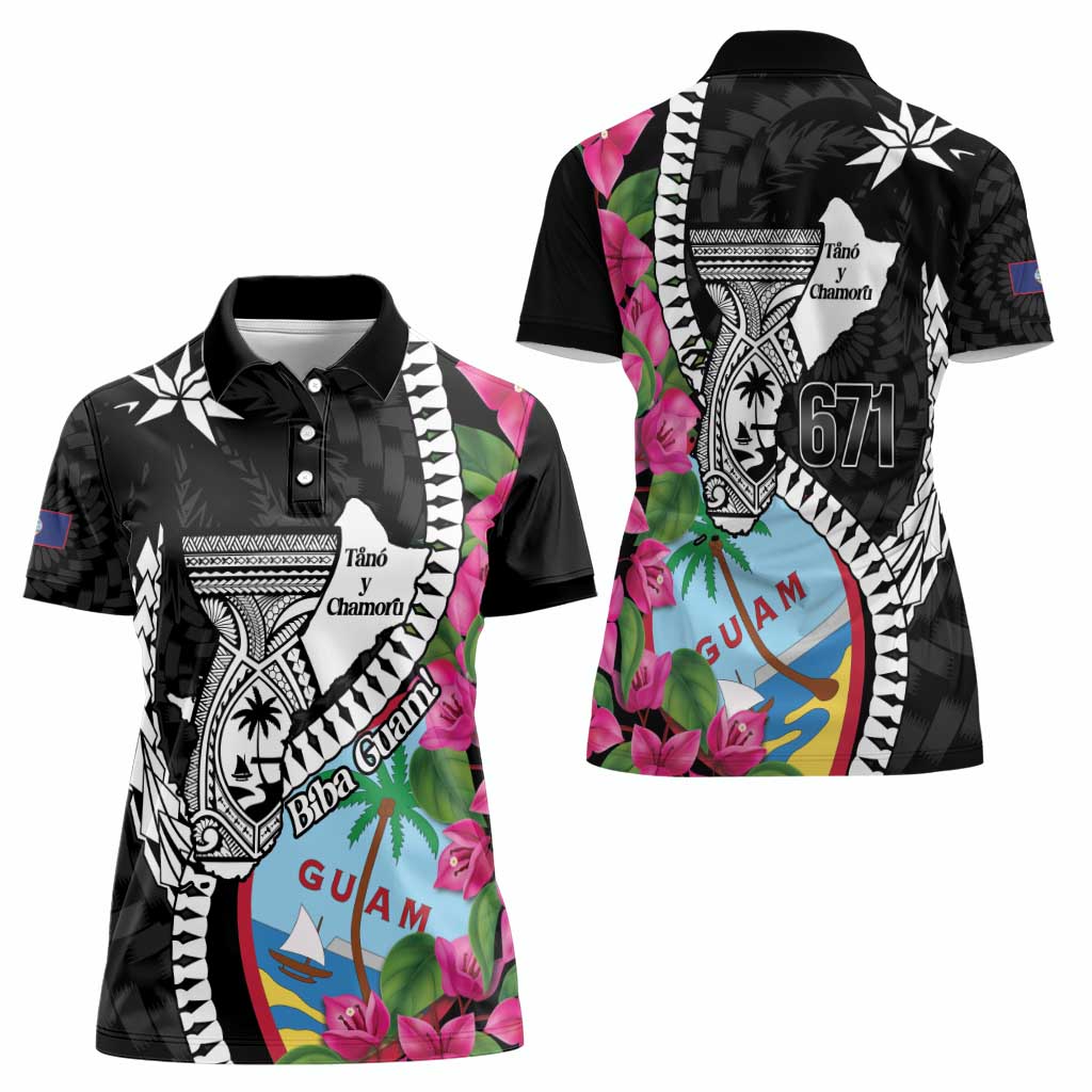 Biba Guam Liberation Day Women Polo Shirt Tano y Chamoru Latte Stone Black