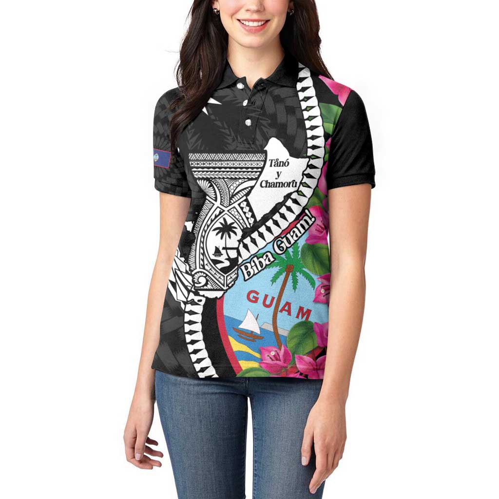 Biba Guam Liberation Day Women Polo Shirt Tano y Chamoru Latte Stone Black