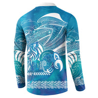 Kuri Dog Waka New Zealand Matariki Button Sweatshirt Ocean Sharks Maori Tattoo