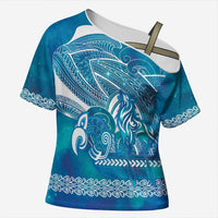 Kuri Dog Waka New Zealand Matariki Cross Shoulder Shirt Ocean Sharks Maori Tattoo LT14 Female Blue - Polynesian Pride