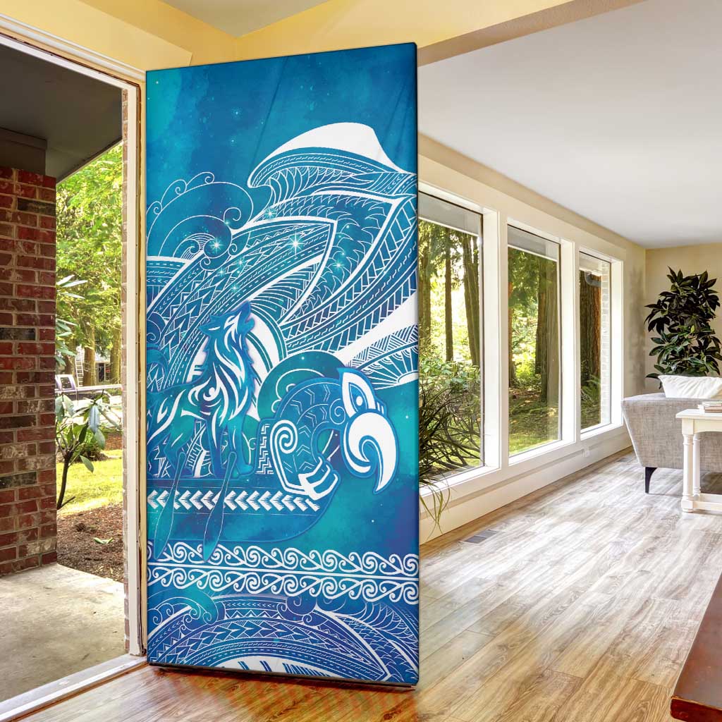Kuri Dog Waka New Zealand Matariki Door Cover Ocean Sharks Maori Tattoo LT14 - Polynesian Pride