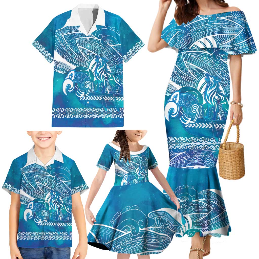 Kuri Dog Waka New Zealand Matariki Family Matching Mermaid Dress and Hawaiian Shirt Ocean Sharks Maori Tattoo