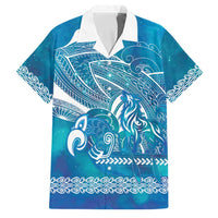 Kuri Dog Waka New Zealand Matariki Family Matching Off The Shoulder Long Sleeve Dress and Hawaiian Shirt Ocean Sharks Maori Tattoo LT14 Dad's Shirt - Short Sleeve Blue - Polynesian Pride