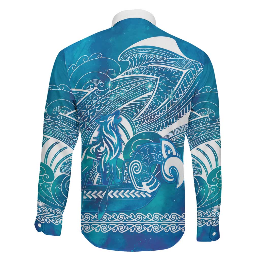 Kuri Dog Waka New Zealand Matariki Family Matching Off The Shoulder Long Sleeve Dress and Hawaiian Shirt Ocean Sharks Maori Tattoo LT14 - Polynesian Pride