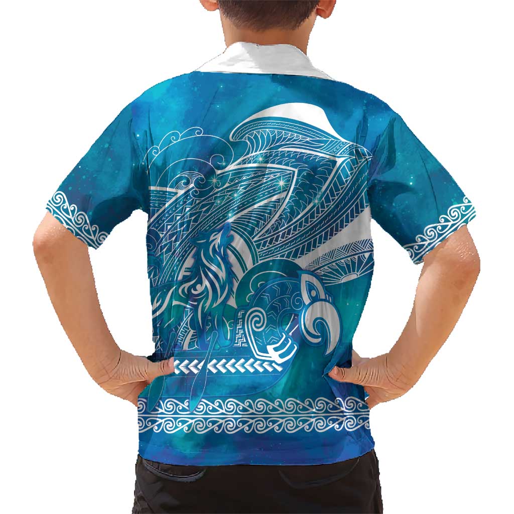 Kuri Dog Waka New Zealand Matariki Family Matching Off Shoulder Short Dress and Hawaiian Shirt Ocean Sharks Maori Tattoo LT14 - Polynesian Pride