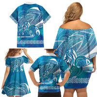 Kuri Dog Waka New Zealand Matariki Family Matching Off Shoulder Short Dress and Hawaiian Shirt Ocean Sharks Maori Tattoo LT14 - Polynesian Pride