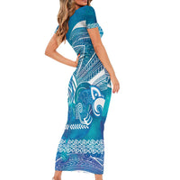 Kuri Dog Waka New Zealand Matariki Family Matching Short Sleeve Bodycon Dress and Hawaiian Shirt Ocean Sharks Maori Tattoo LT14 - Polynesian Pride