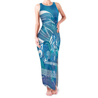 Kuri Dog Waka New Zealand Matariki Family Matching Tank Maxi Dress and Hawaiian Shirt Ocean Sharks Maori Tattoo LT14 Mom's Dress Blue - Polynesian Pride