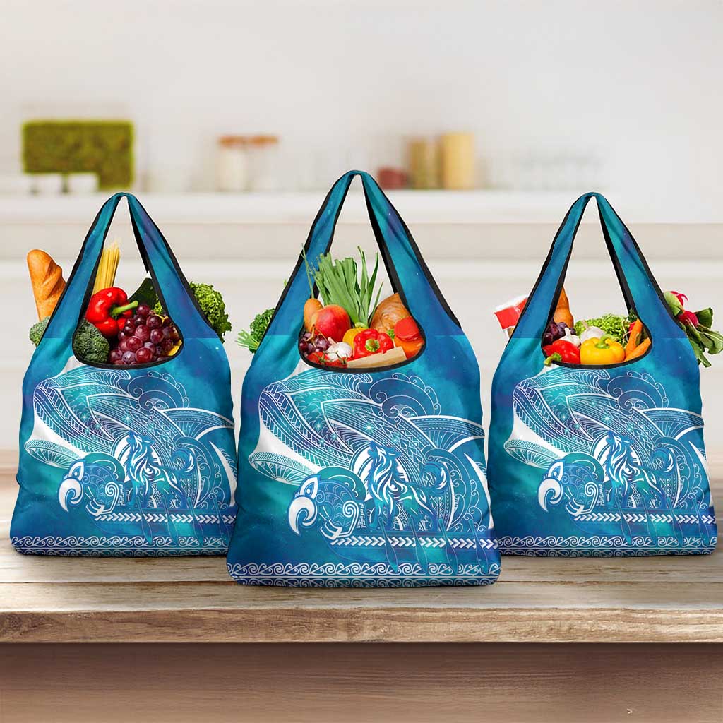 Kuri Dog Waka New Zealand Matariki Grocery Bag Ocean Sharks Maori Tattoo LT14 3-pack One Size Blue - Polynesian Pride
