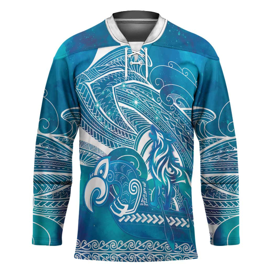 Kuri Dog Waka New Zealand Matariki Hockey Jersey Ocean Sharks Maori Tattoo LT14 Unisex Blue - Polynesian Pride