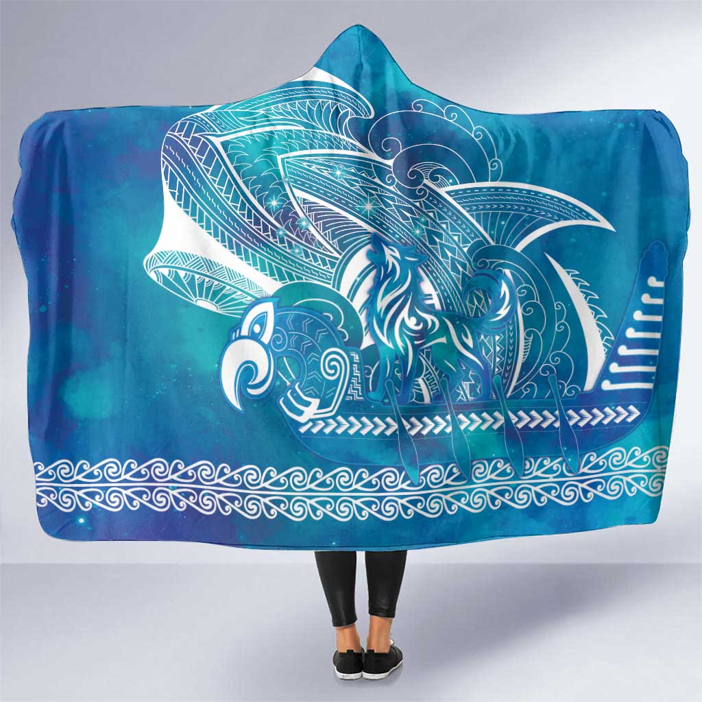 Kuri Dog Waka New Zealand Matariki Hooded Blanket Ocean Sharks Maori Tattoo LT14 One Size Blue - Polynesian Pride