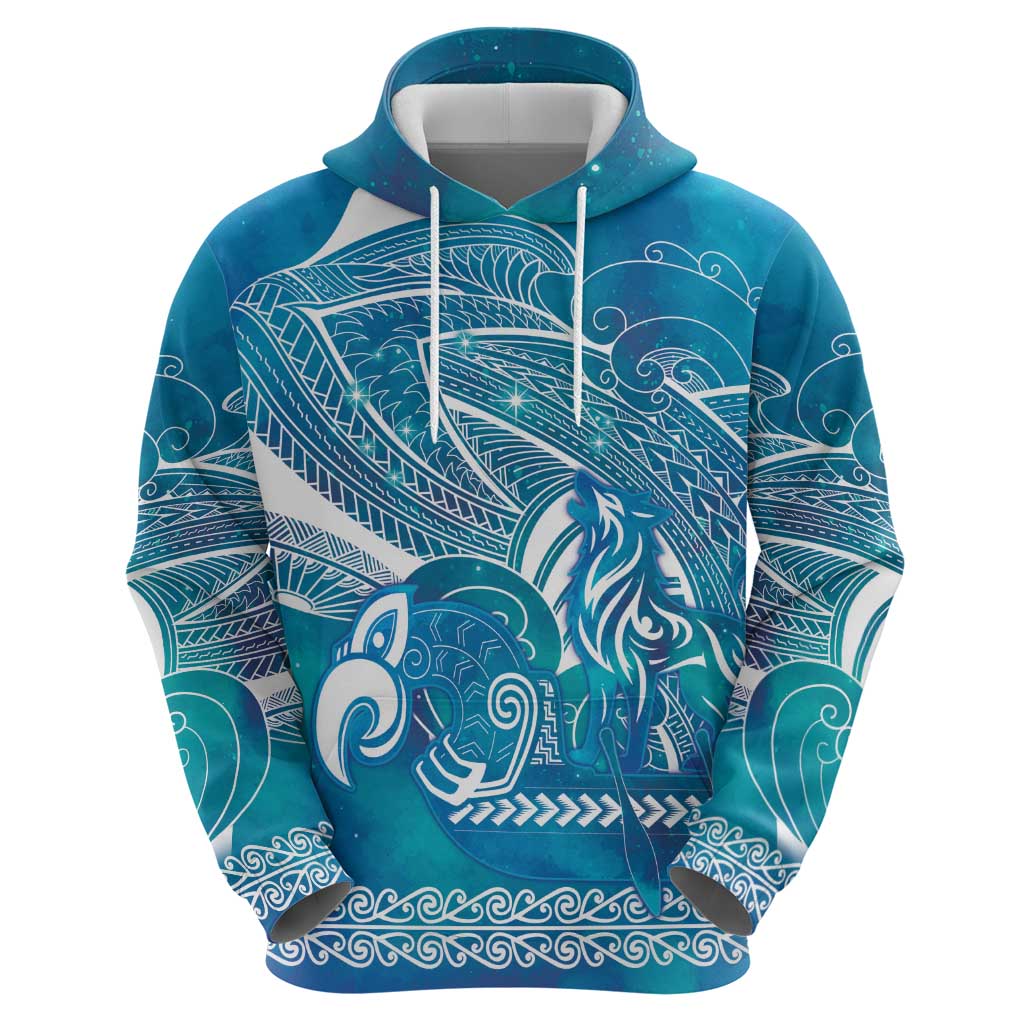Kuri Dog Waka New Zealand Matariki Hoodie Ocean Sharks Maori Tattoo LT14 - Polynesian Pride