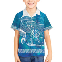 Kuri Dog Waka New Zealand Matariki Kid Hawaiian Shirt Ocean Sharks Maori Tattoo LT14 Kid Blue - Polynesian Pride