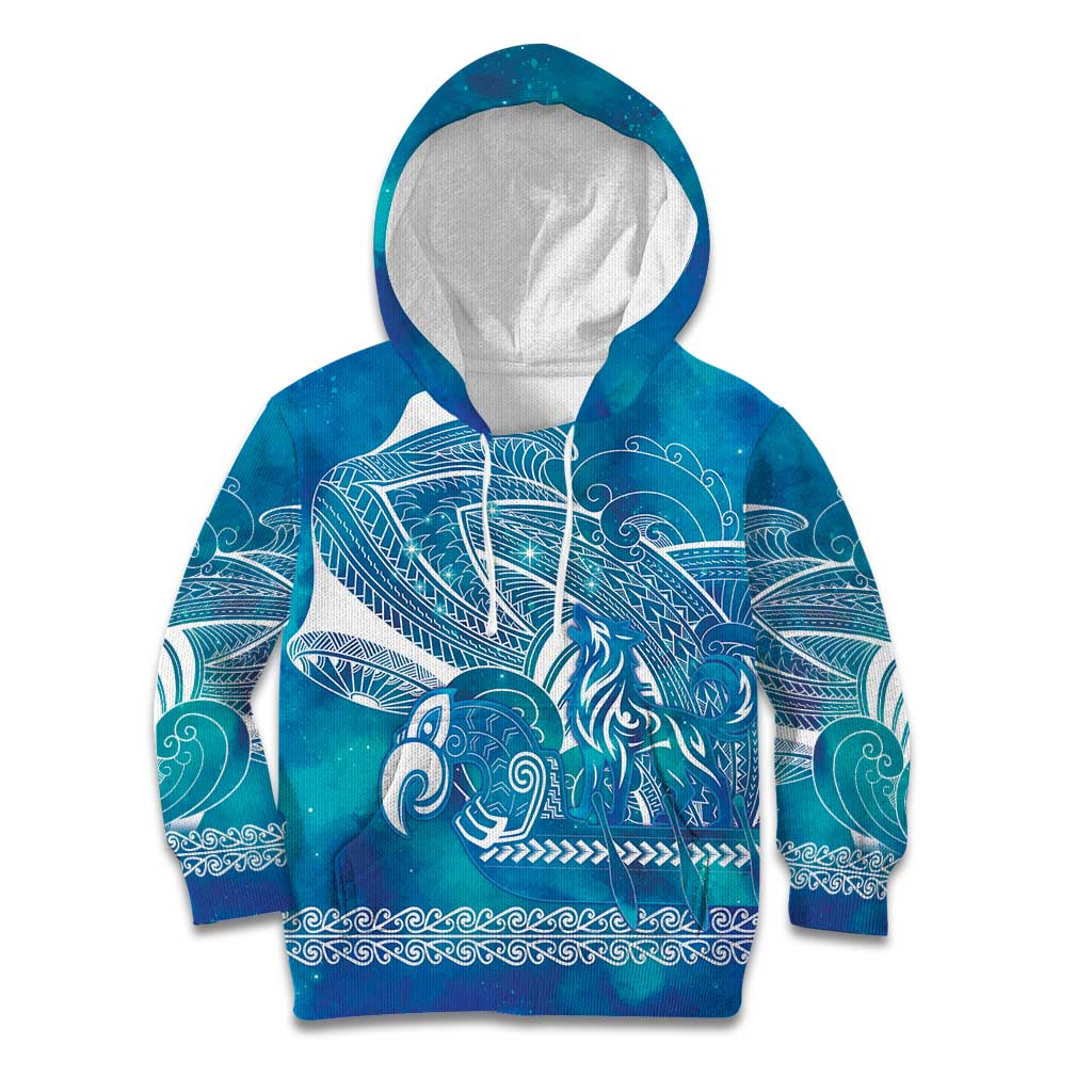 Kuri Dog Waka New Zealand Matariki Kid Hoodie Ocean Sharks Maori Tattoo