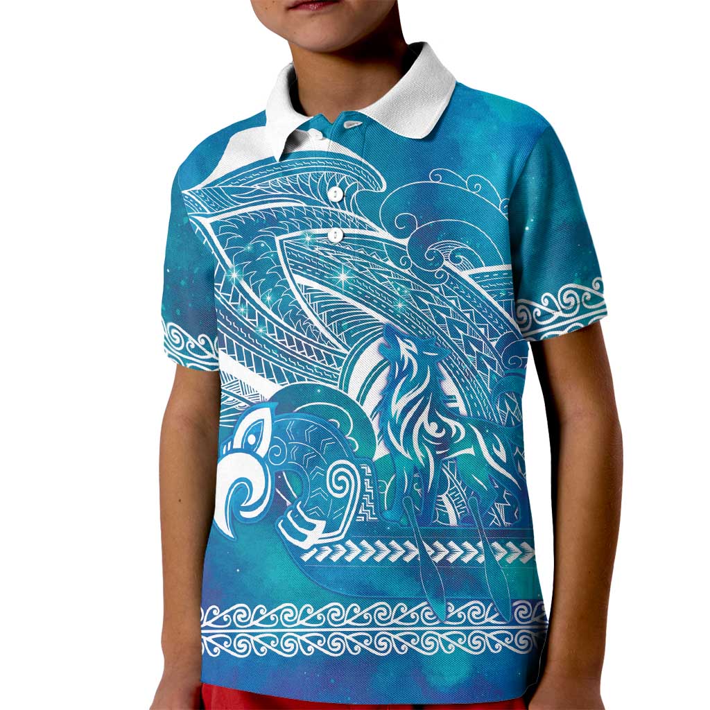 Kuri Dog Waka New Zealand Matariki Kid Polo Shirt Ocean Sharks Maori Tattoo LT14 Kid Blue - Polynesian Pride
