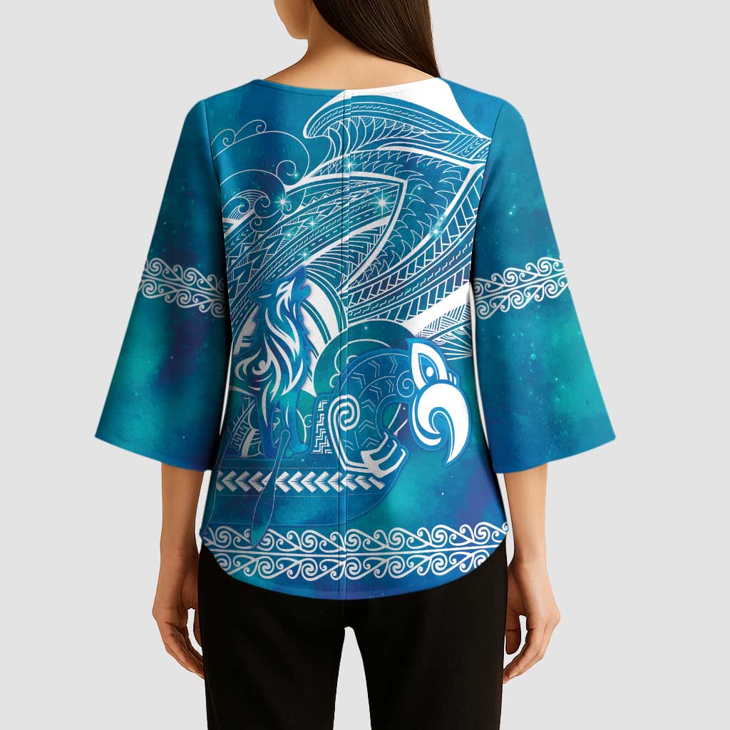 Kuri Dog Waka New Zealand Matariki Kimono Sleeve Blouse Ocean Sharks Maori Tattoo LT14 - Polynesian Pride