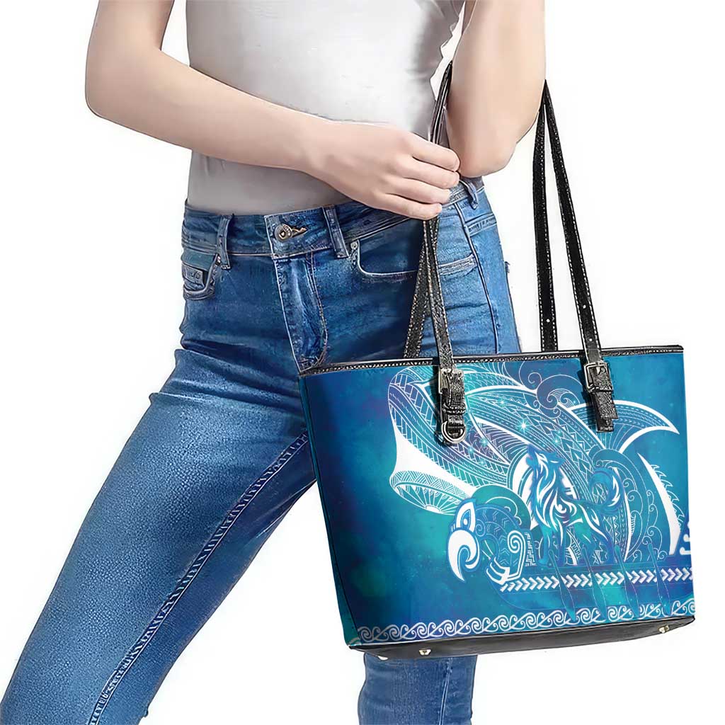 Kuri Dog Waka New Zealand Matariki Leather Tote Bag Ocean Sharks Maori Tattoo LT14 - Polynesian Pride