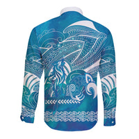 Kuri Dog Waka New Zealand Matariki Long Sleeve Button Shirt Ocean Sharks Maori Tattoo LT14 - Polynesian Pride