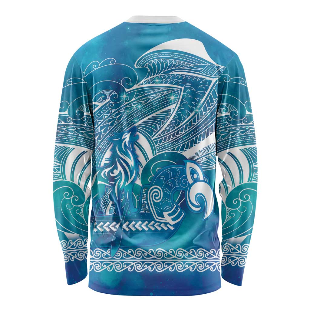 Kuri Dog Waka New Zealand Matariki Long Sleeve Shirt Ocean Sharks Maori Tattoo LT14 - Polynesian Pride