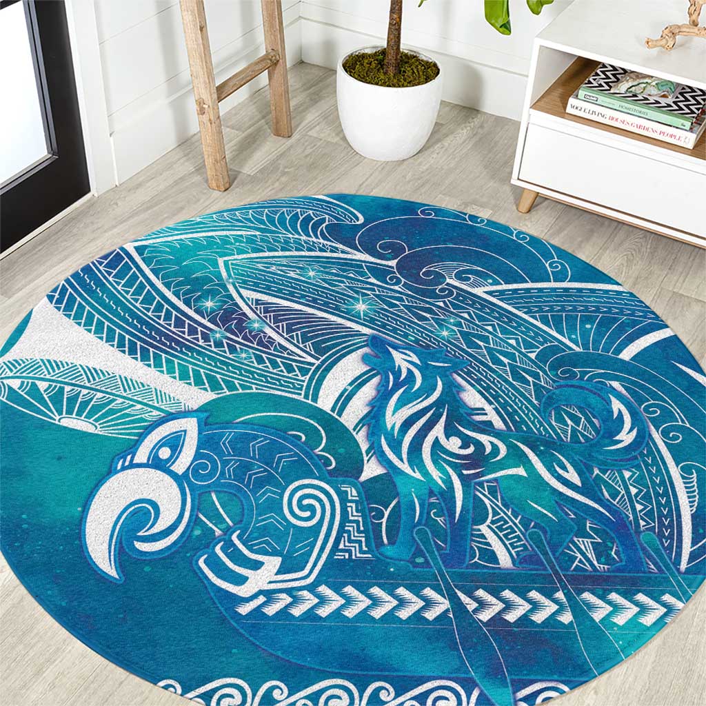 Kuri Dog Waka New Zealand Matariki Round Carpet Ocean Sharks Maori Tattoo