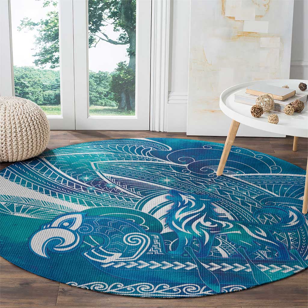 Kuri Dog Waka New Zealand Matariki Round Carpet Ocean Sharks Maori Tattoo