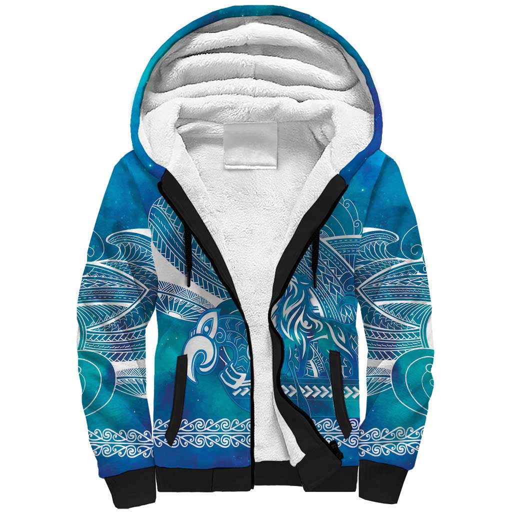 Kuri Dog Waka New Zealand Matariki Sherpa Hoodie Ocean Sharks Maori Tattoo