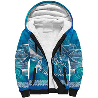 Kuri Dog Waka New Zealand Matariki Sherpa Hoodie Ocean Sharks Maori Tattoo LT14 Unisex Blue - Polynesian Pride