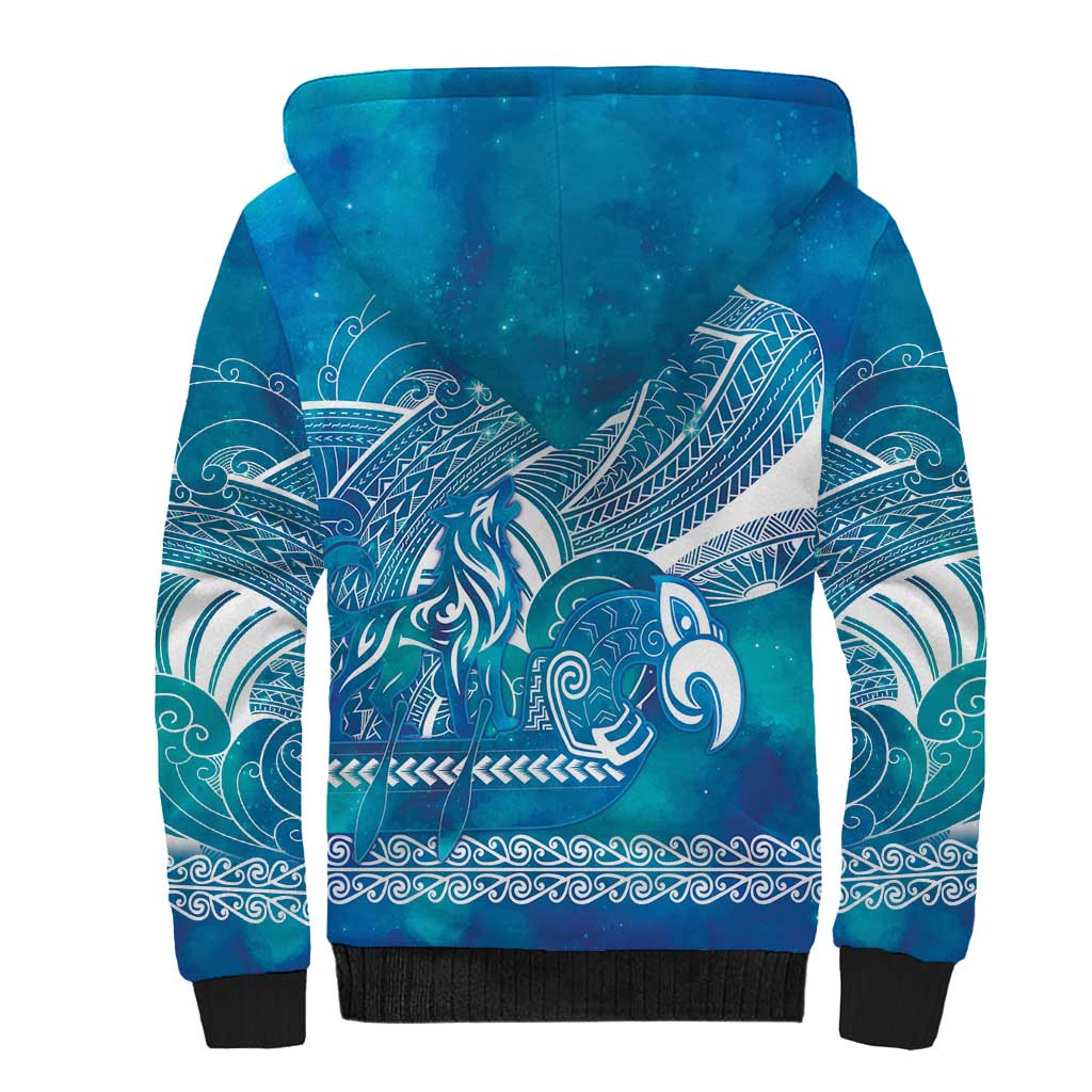 Kuri Dog Waka New Zealand Matariki Sherpa Hoodie Ocean Sharks Maori Tattoo LT14 - Polynesian Pride
