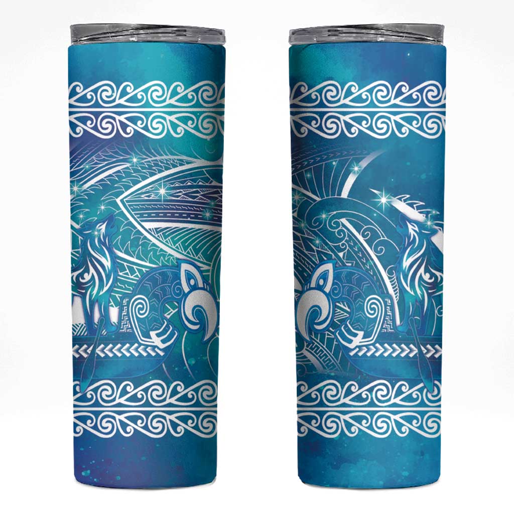 Kuri Dog Waka New Zealand Matariki Skinny Tumbler Ocean Sharks Maori Tattoo LT14 Blue - Polynesian Pride