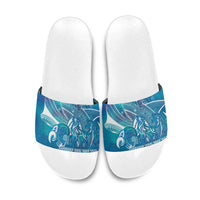 Kuri Dog Waka New Zealand Matariki Slide Sandals Ocean Sharks Maori Tattoo LT14 Blue - Polynesian Pride