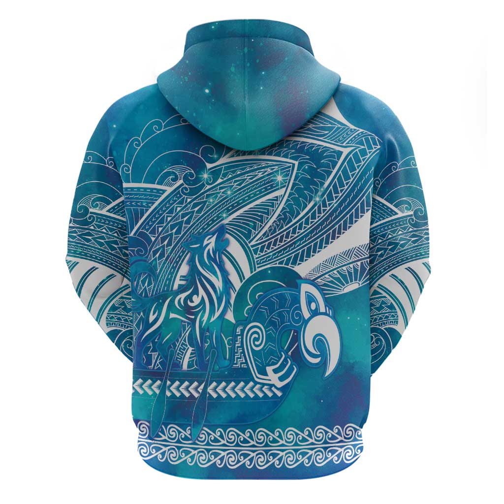 Kuri Dog Waka New Zealand Matariki Zip Hoodie Ocean Sharks Maori Tattoo LT14 - Polynesian Pride