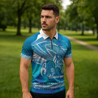 Kuri Dog Waka New Zealand Matariki Zipper Polo Shirt Ocean Sharks Maori Tattoo LT14 - Polynesian Pride