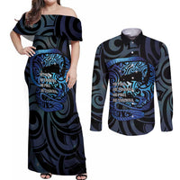 Tuna Eel New Zealand Matariki Couples Matching Off Shoulder Maxi Dress and Long Sleeve Button Shirt He Piko He Taniwha Maori Pattern