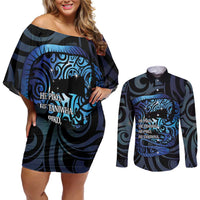 Tuna Eel New Zealand Matariki Couples Matching Off Shoulder Short Dress and Long Sleeve Button Shirt He Piko He Taniwha Maori Pattern