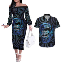 Tuna Eel New Zealand Matariki Couples Matching Off The Shoulder Long Sleeve Dress and Hawaiian Shirt He Piko He Taniwha Maori Pattern LT14 Purple - Polynesian Pride
