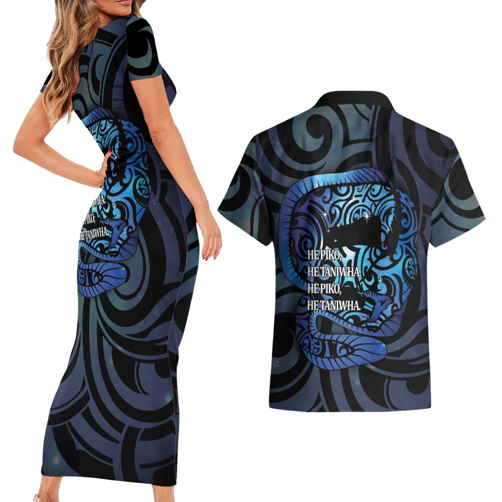 Tuna Eel New Zealand Matariki Couples Matching Short Sleeve Bodycon Dress and Hawaiian Shirt He Piko He Taniwha Maori Pattern LT14 - Polynesian Pride