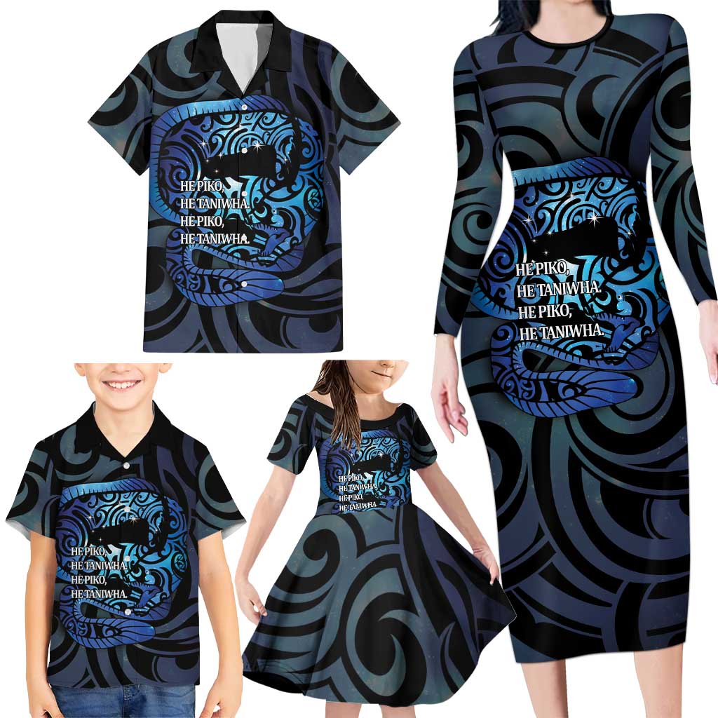 Tuna Eel New Zealand Matariki Family Matching Long Sleeve Bodycon Dress and Hawaiian Shirt He Piko He Taniwha Maori Pattern LT14 - Polynesian Pride