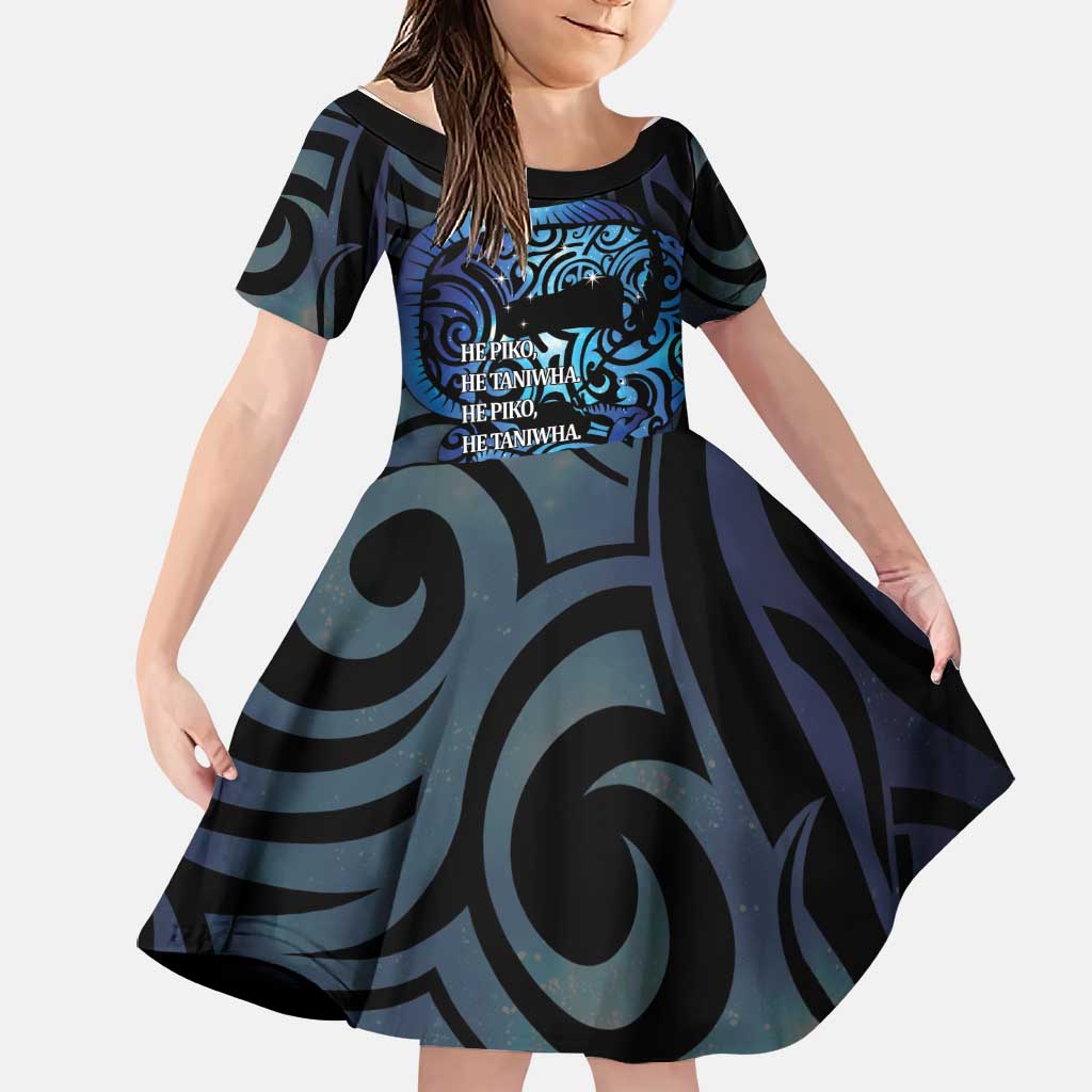 Tuna Eel New Zealand Matariki Family Matching Off Shoulder Maxi Dress and Hawaiian Shirt He Piko He Taniwha Maori Pattern LT14 Daughter's Dress Purple - Polynesian Pride